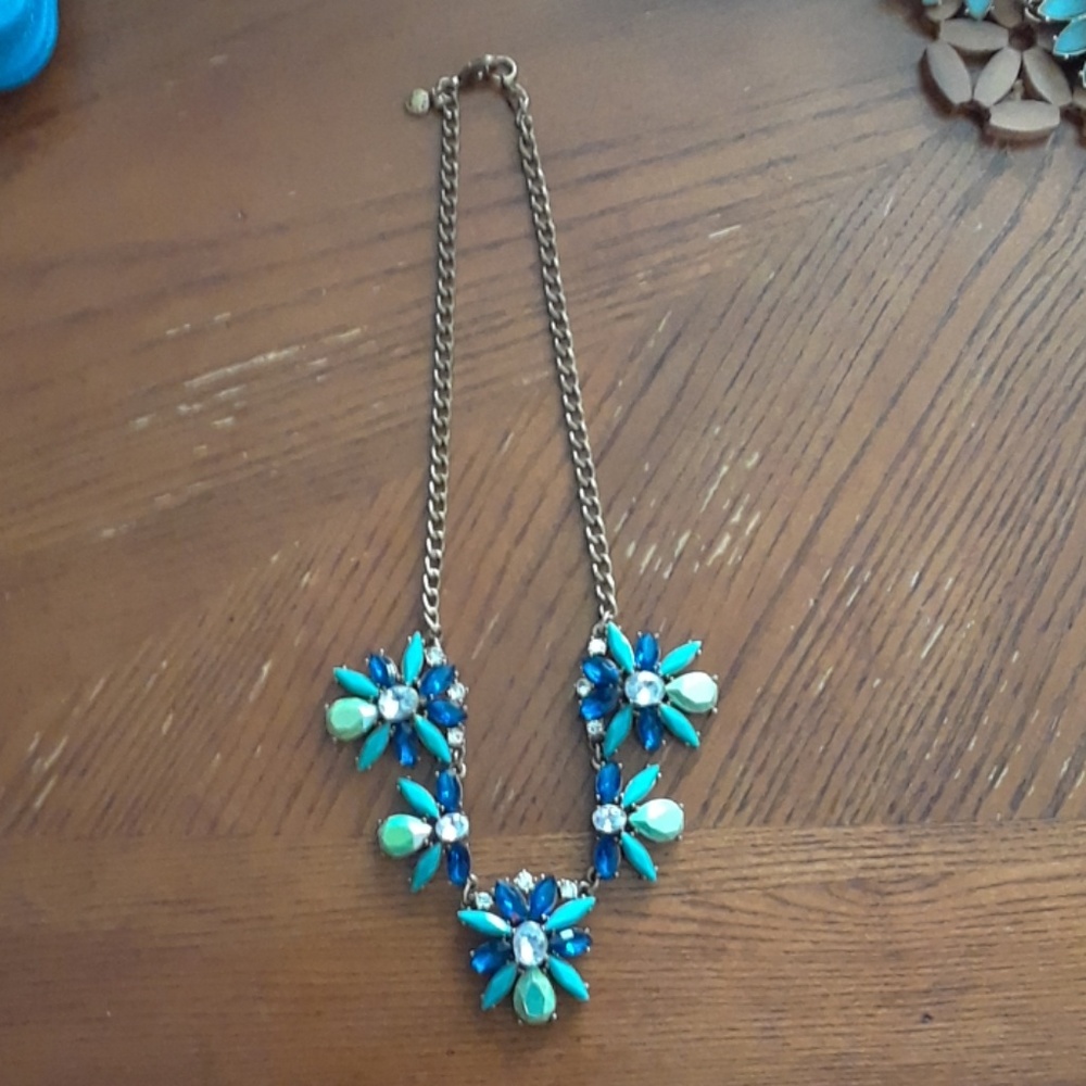 J. Crew blue floral bling necklace.